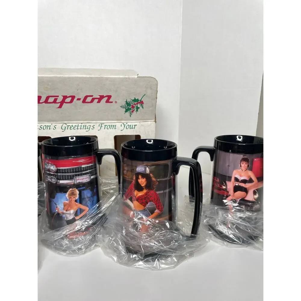 Vintage Snap-on Toolmates 1987 Travel Coffee Mugs Set of 6 New in Bag with Box